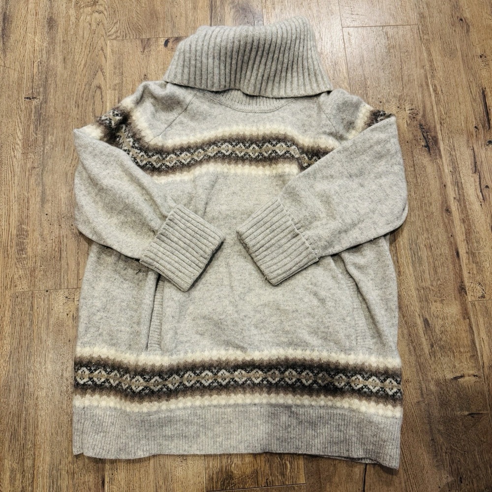 Gap Vintage Women's XL Lambswool Blend Fair Isle Turtleneck Sweater Gray Brown